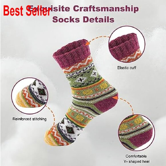 Wool Blend Socks 5-Pair Pack Cozy Thick Warm Winter Calf Length - Picture 5 of 8